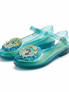Disney Princess Jasmine Costume Shoes Glitter Teal Dress Up Heels Girls 4+ NWT